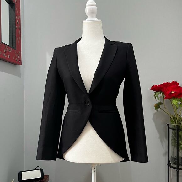 NEW BCBGMAXAZRIA Runway Silk Cotton Tailored Classic Tuxedo Blazer Jacket XXS - Picture 14 of 15